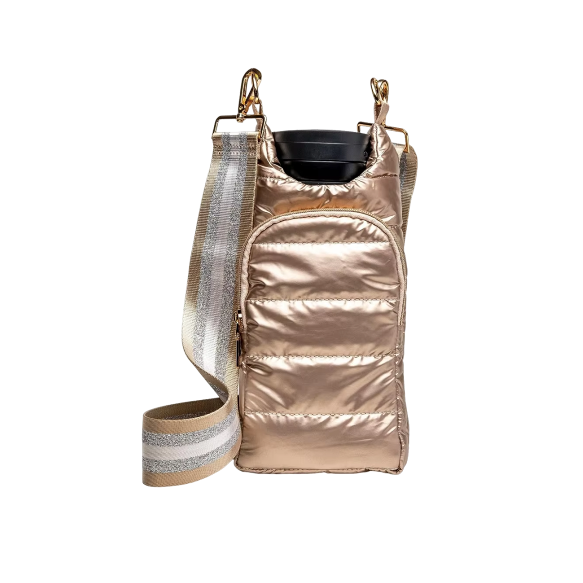 Crossbody Essentials Bag with Adjustable Strap - Gold